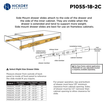 Hickory Hardware Soft Close Drawer Slide 18 Inch, 2PK P1055/18-2C